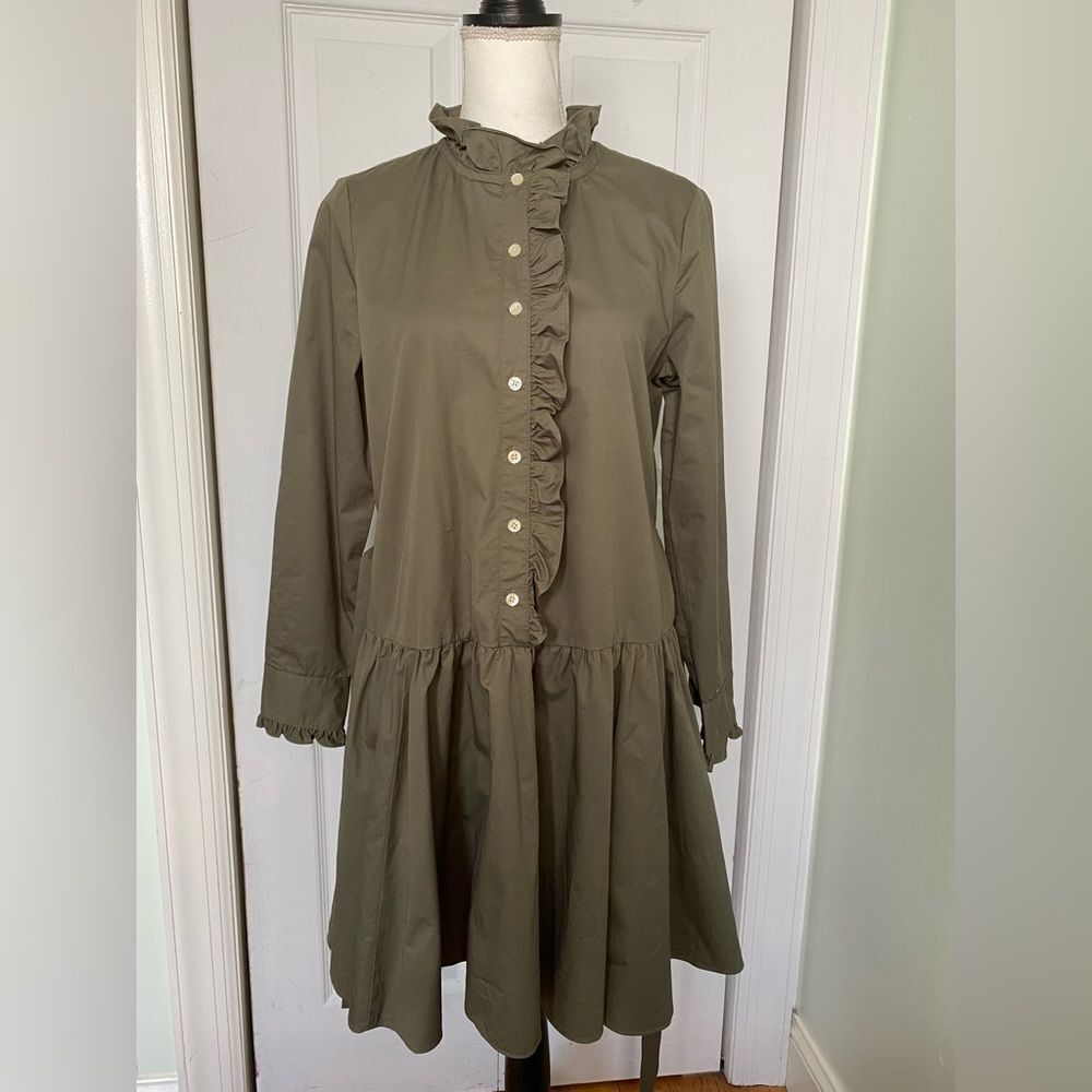 Forest Green Kate Spade Ruffle Neck Poplin Dress in collab with Broome Street